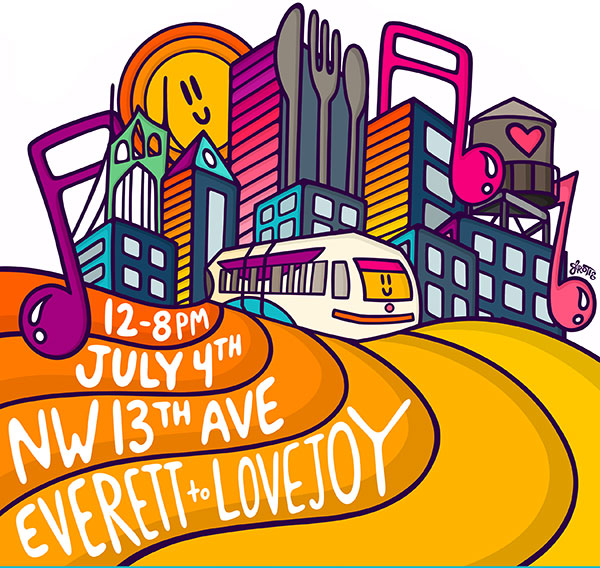 12-8 PM July 4th on NW 13th Ave from Everett to Lovejoy